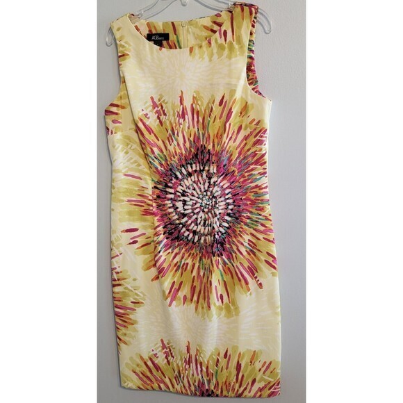 AGB‎ Ivory Colorburst Shift Dress Womens Size 6 Workwear Classy Sleeveless Midi - Picture 1 of 10